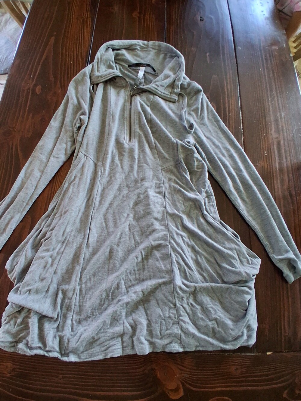 Kensie Light Gray Long Sleeve Hooded A-Line Dress